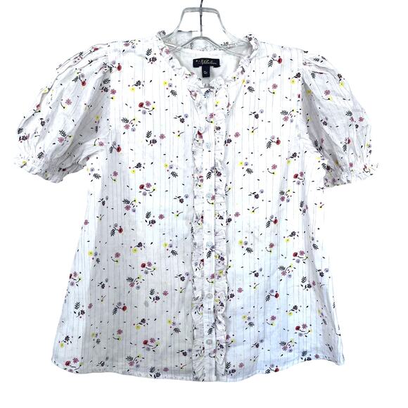 Velveteen girls floral metallic stipe ruffled blouse size 12 - Picture 1 of 8